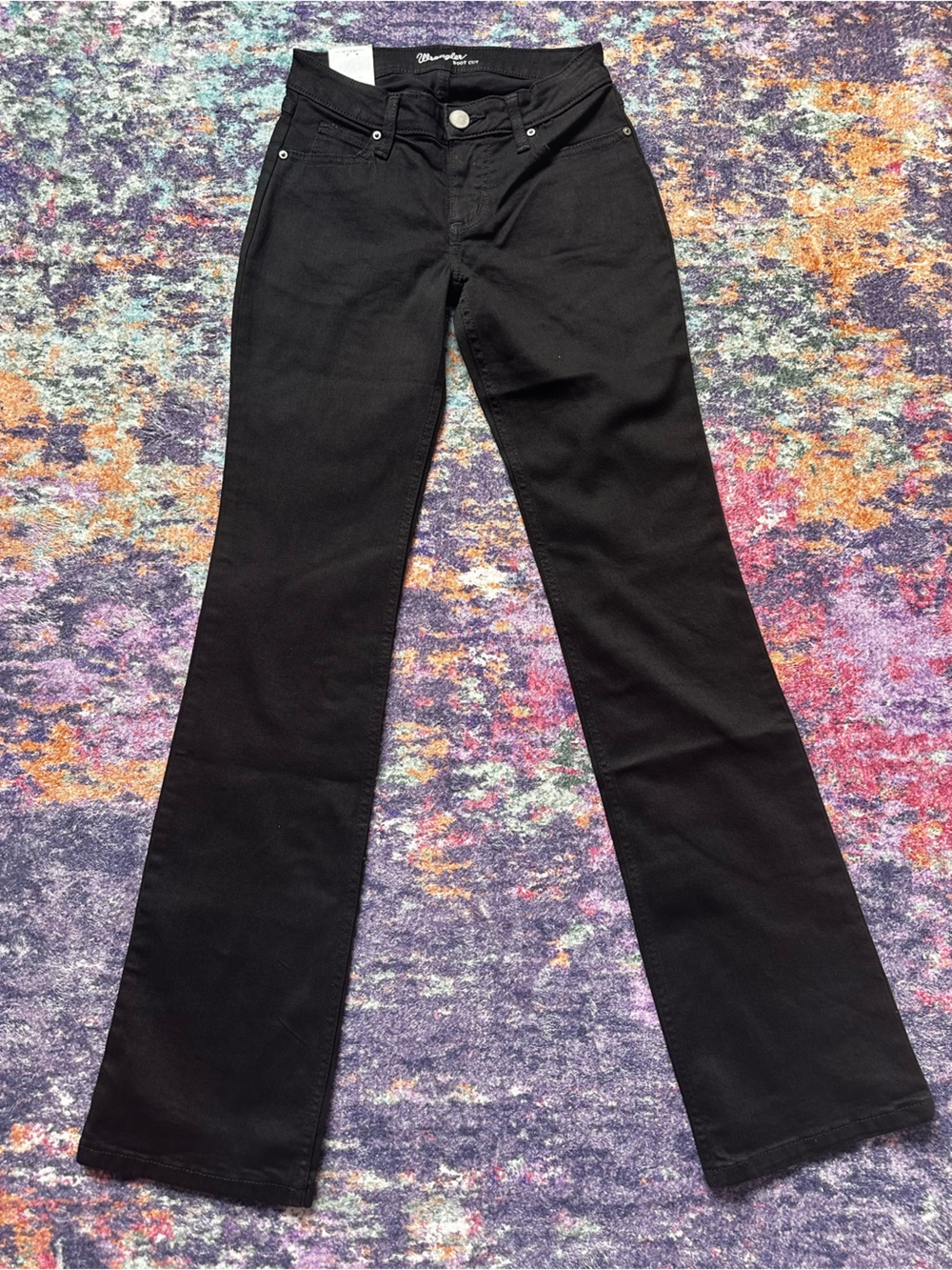 NWT Wrangler Women’s Black Bootcut Jeans Size 0 x 34 Stretch Denim